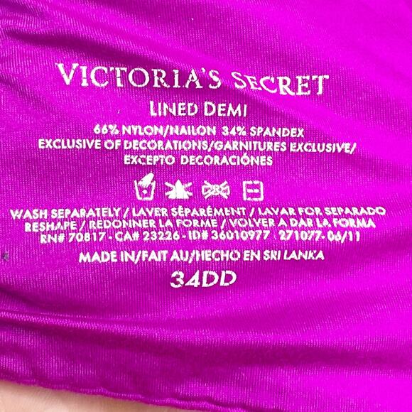 VICTORIA'S SECRET Lightly Lined Demi Bra Underwire Padded Fuchsia Pink Size 34DD - Picture 8 of 9